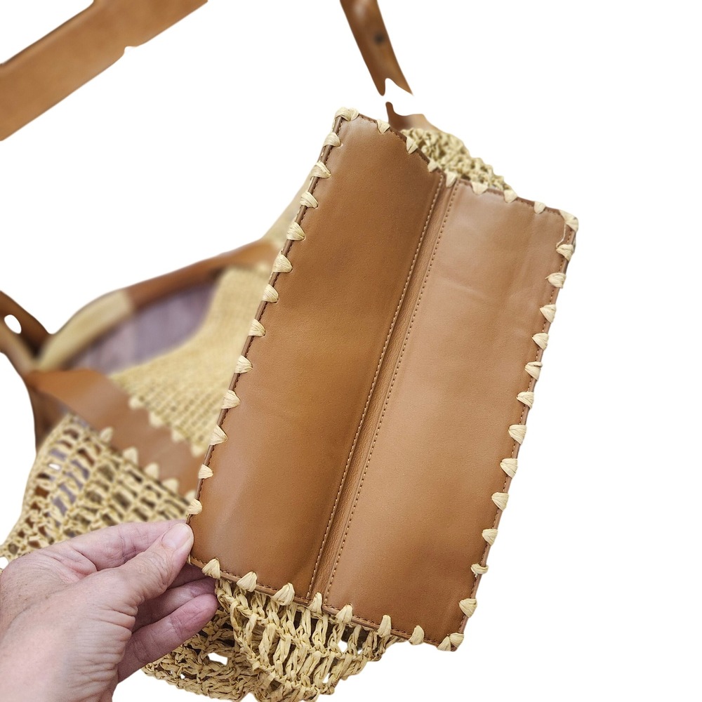 Sam Edelman Marley Woven Raffia Tote Bag Faux Leather Trim Summer Beach - Picture 12 of 12